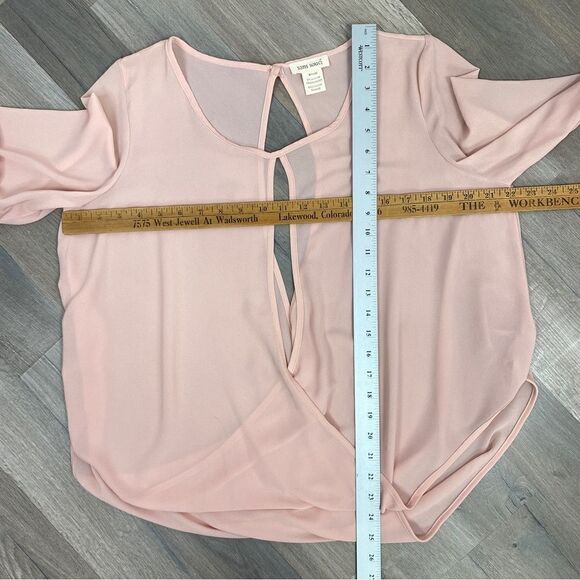 Sans Souci Sheer Split Front Surplus Blouse Blush Pink Small - Picture 12 of 13